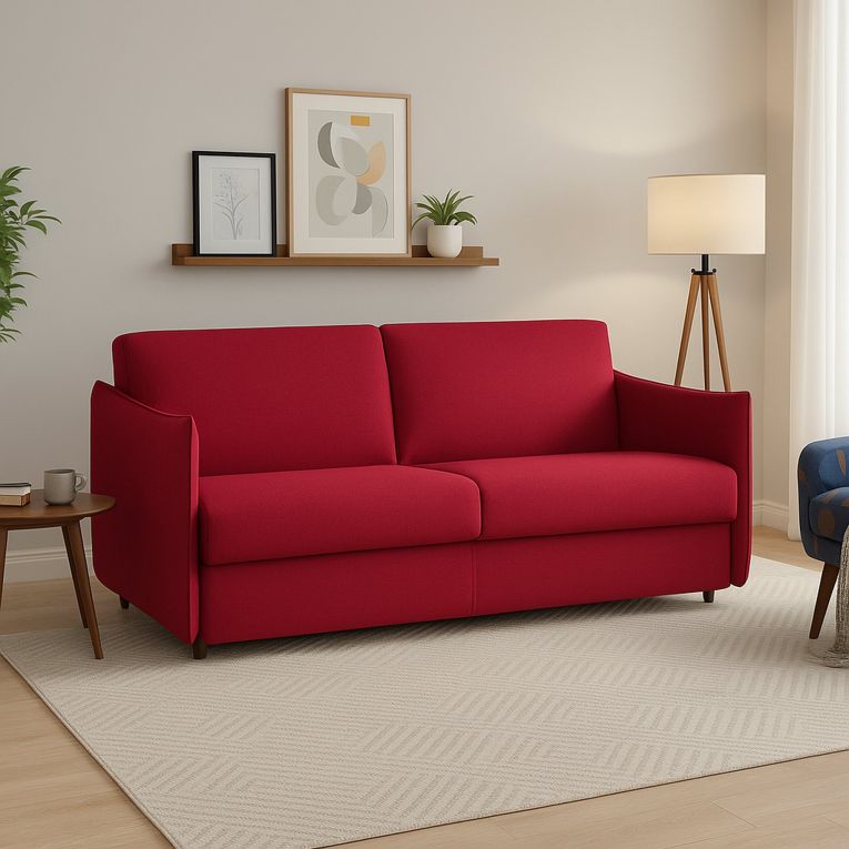 Divano Fisso 3 Posti Rosso Sfoderabile Lavabile 200x95 cm, Braccioli Made in Italy - Severo
