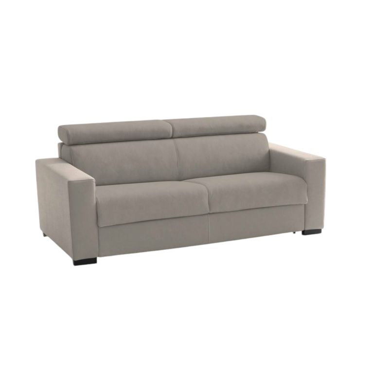 Divano fisso Alexandra, Divano a 2 posti, 100% Made in Italy, Sofà Soggiorno, in tessuto imbottito, con poggiatesta regolabili e Braccioli slim, Cm 180x95h85, Tortora