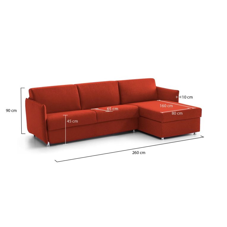 Divano Fisso con Penisola Arancione Sfoderabile Reversibile 260x160 cm, Idrorepellente Multiposizione Made in Italy - Posina