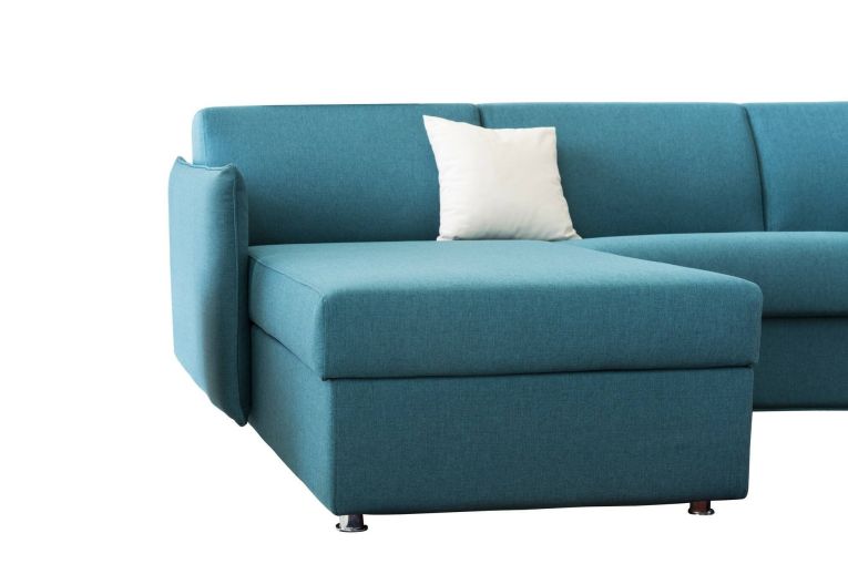 Divano Fisso con Penisola Azzurro Sfoderabile Reversibile 260x160 cm, Idrorepellente Multiposizione Made in Italy - Posina