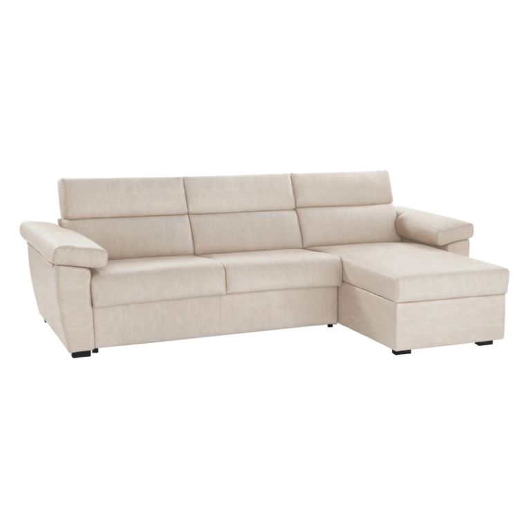 Divano Fisso con Penisola Beige Sfoderabile Reversibile 285x160 cm, Idrorepellente Multiposizione Made in Italy - Ceto