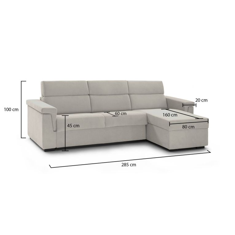 Divano Fisso con Penisola Beige Sfoderabile Reversibile 285x160 cm, Idrorepellente Multiposizione Made in Italy - Cintano