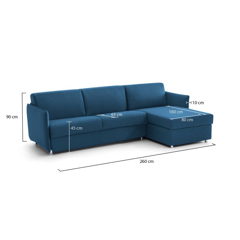 Divano Fisso con Penisola blu Sfoderabile Reversibile 260x160 cm, Idrorepellente Multiposizione Made in Italy - Posina