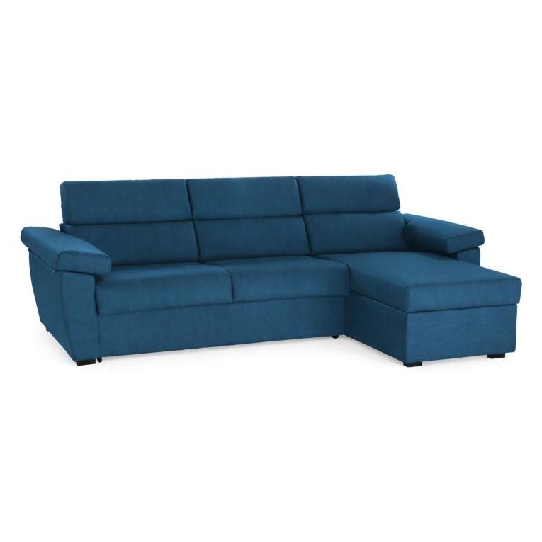 Divano Fisso con Penisola blu Sfoderabile Reversibile 285x160 cm, Idrorepellente Multiposizione Made in Italy - Ceto