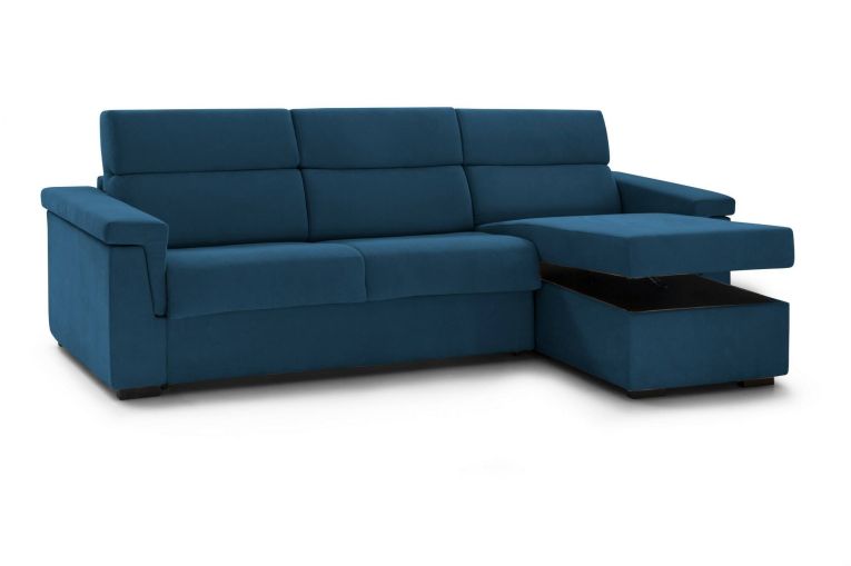 Divano Fisso con Penisola blu Sfoderabile Reversibile 285x160 cm, Idrorepellente Multiposizione Made in Italy - Cintano