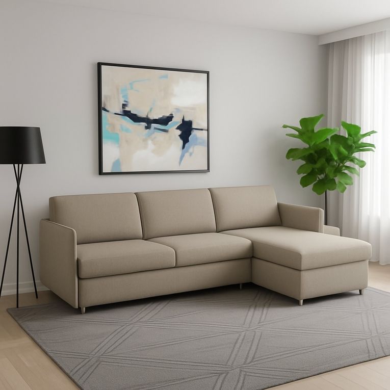Divano Fisso con Penisola Grigio Tortora- Sfoderabile Reversibile 260x160 cm, Idrorepellente Multiposizione Made in Italy - Posina