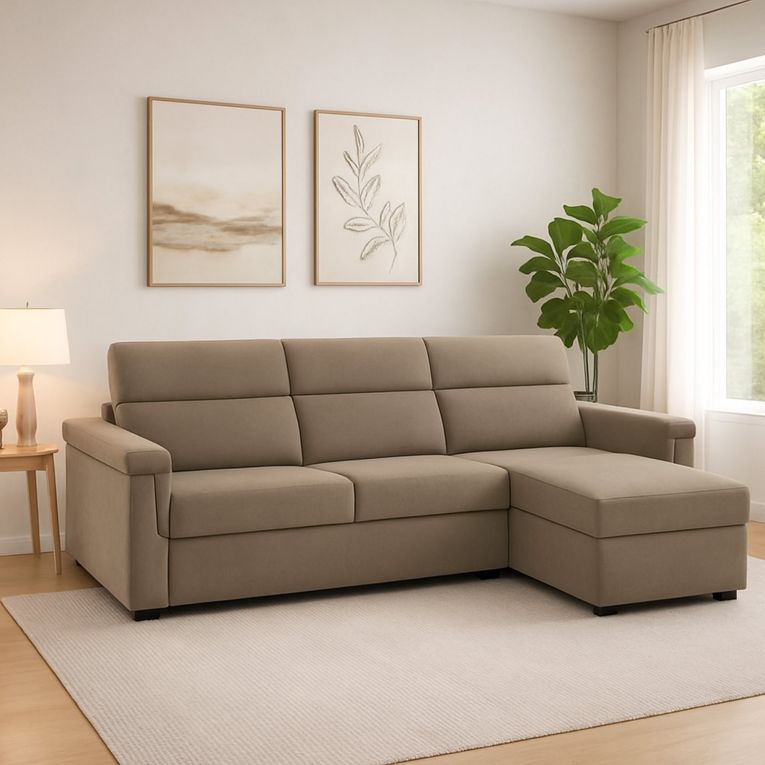 Divano Fisso con Penisola Grigio Tortora- Sfoderabile Reversibile 285x160 cm, Idrorepellente Multiposizione Made in Italy - Cintano
