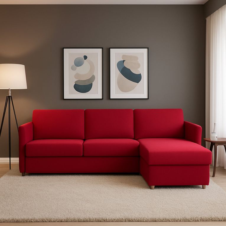 Divano fisso con penisola Posina, 260x160 h90 cm, Rosso