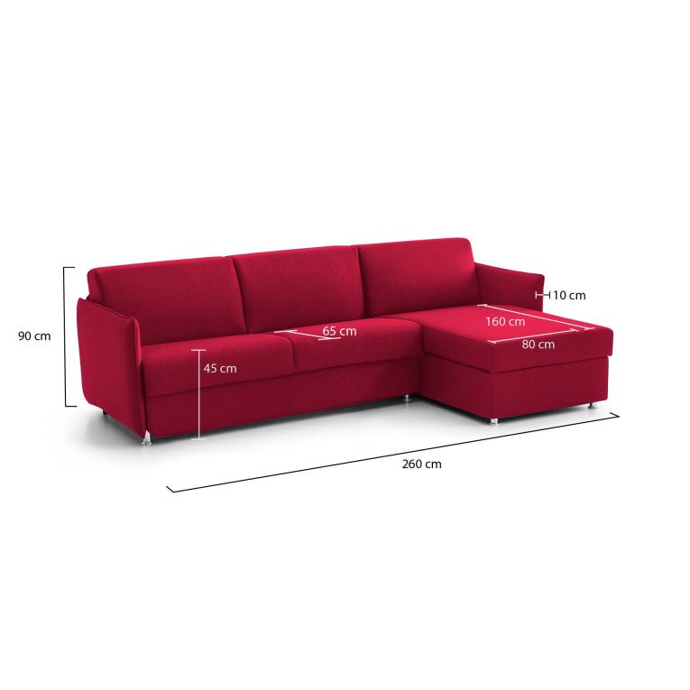 Divano fisso con penisola Posina, 260x160 h90 cm, Rosso