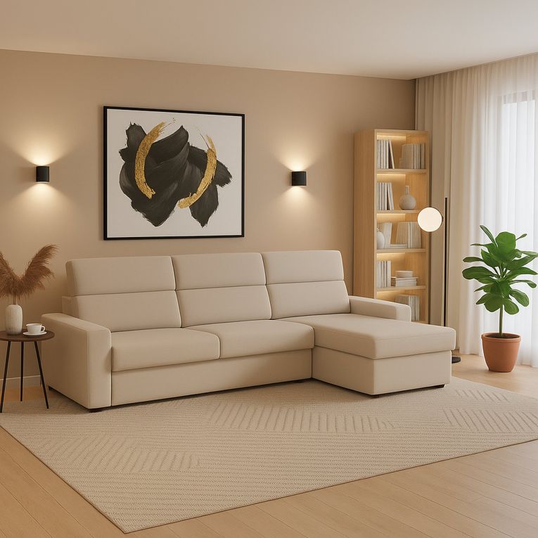 Divano fisso con penisola Vigonovo, 280x160 h100 cm, Beige