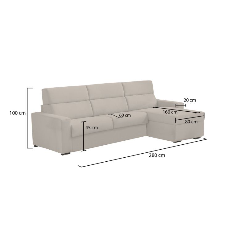 Divano fisso con penisola Vigonovo, 280x160 h100 cm, Beige