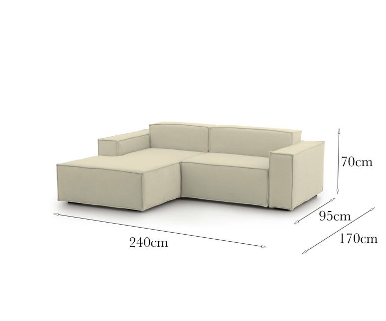 Divano fisso Daniela, Divano componibile a 2 posti large con penisola sinistra, 100% Made in Italy, Sofà moderno in tessuto, Cm 240x170h70, Beige