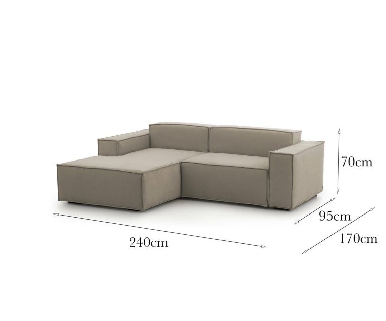 Divano fisso Daniela, Divano componibile a 2 posti large con penisola sinistra, 100% Made in Italy, Sofà moderno in tessuto, Cm 240x170h70, Tortora