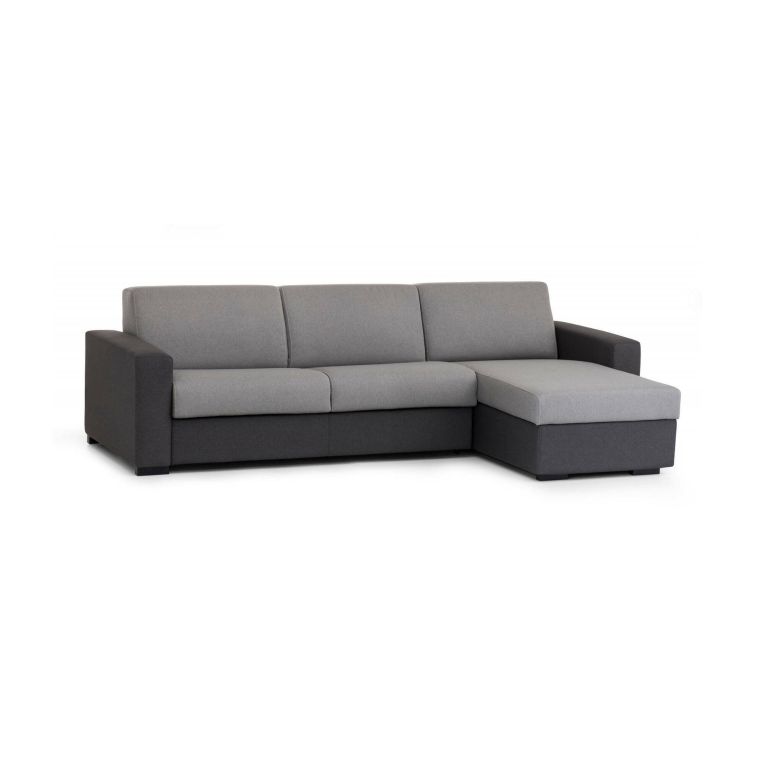 Divano fisso Debora, Divano ad angolo, 100% Made in Italy, Sofà Soggiorno, con Penisola contenitore reversibile, in tessuto imbottito, con Braccioli slim, Cm 260x95h90, Grigio Tortora- bicolor