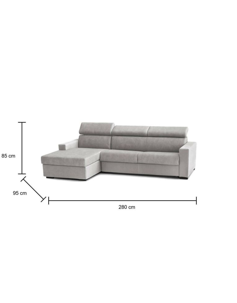 Divano fisso Eliana, Divano ad angolo, 100% Made in Italy, Sofà Soggiorno con chaise longue, in tessuto imbottito - Penisola contenitore Sinistra, con Braccioli slim, Cm 260x95h85, Grigio