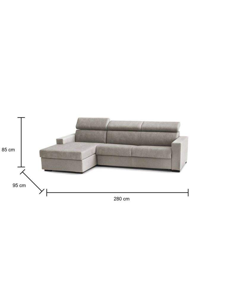 Divano fisso Eliana, Divano ad angolo, 100% Made in Italy, Sofà Soggiorno con chaise longue, in tessuto imbottito - Penisola contenitore Sinistra, con Braccioli slim, Cm 260x95h85, Tortora