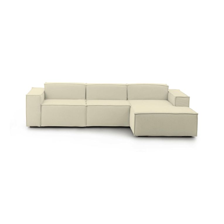 Divano fisso Giovanna, Divano componibile a 3 posti con penisola destra, 100% Made in Italy, Sofà moderno in tessuto, Cm 300x170h70, Beige