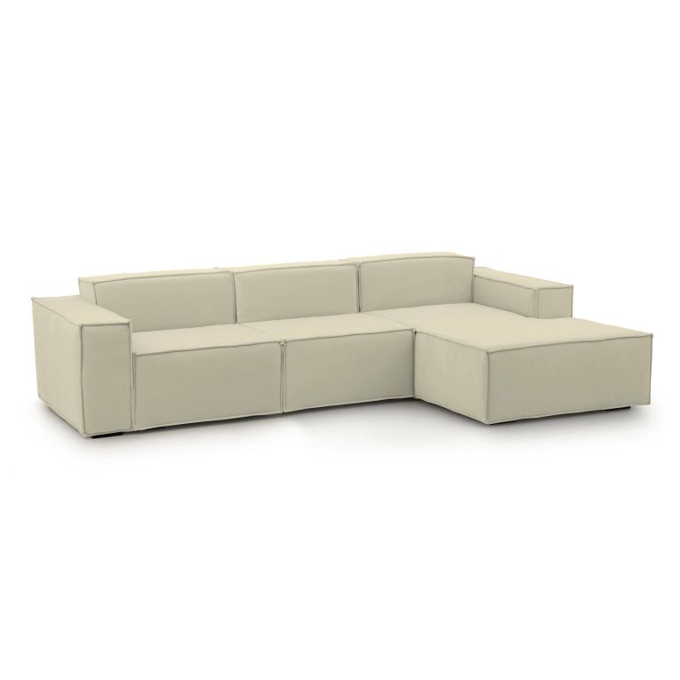 Divano fisso Giovanna, Divano componibile a 3 posti con penisola destra, 100% Made in Italy, Sofà moderno in tessuto, Cm 300x170h70, Beige