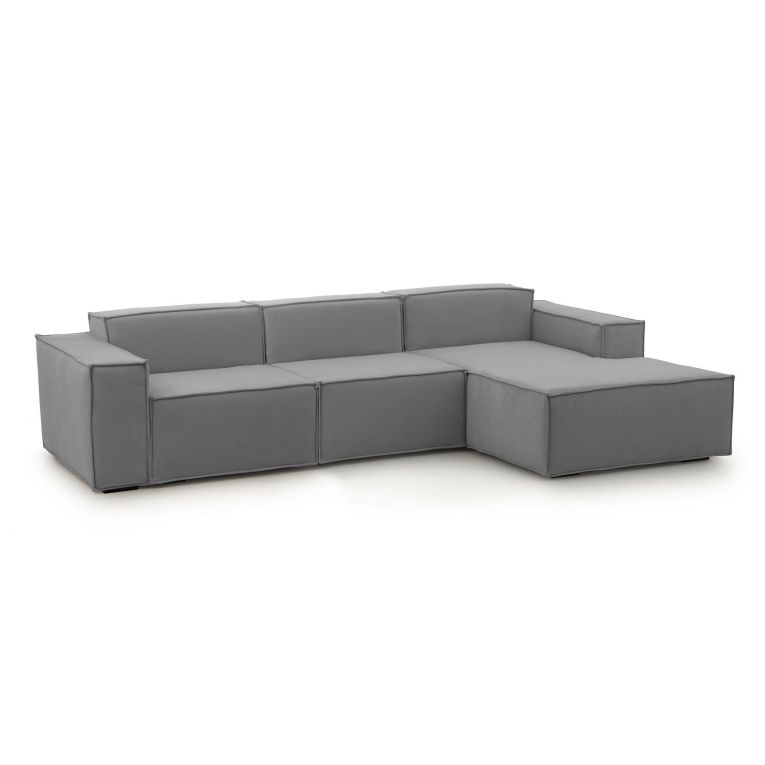 Divano fisso Giovanna, Divano componibile a 3 posti con penisola destra, 100% Made in Italy, Sofà moderno in tessuto, Cm 300x170h70, Grigio