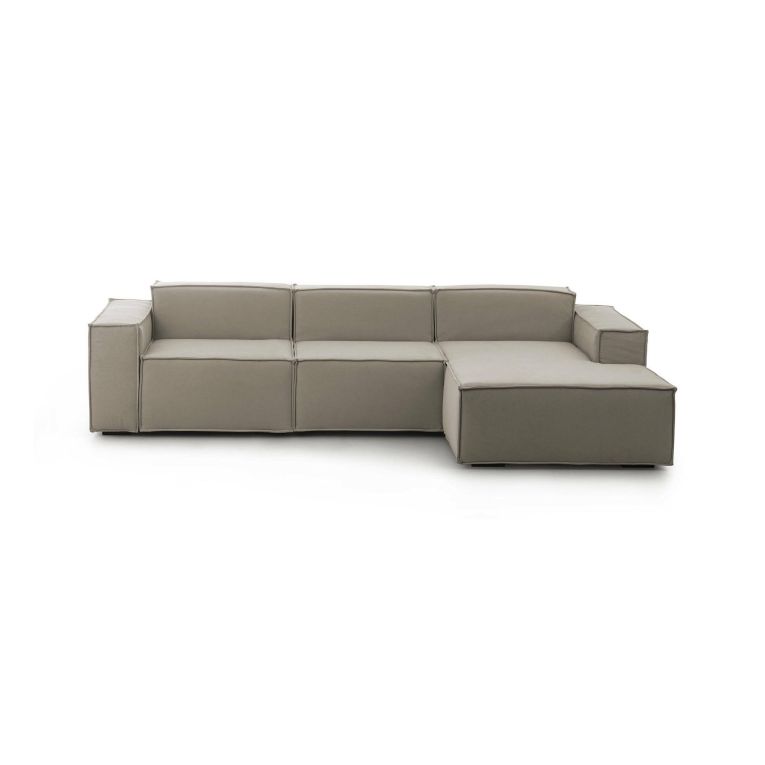 Divano fisso Giovanna, Divano componibile a 3 posti con penisola destra, 100% Made in Italy, Sofà moderno in tessuto, Cm 300x170h70, Tortora