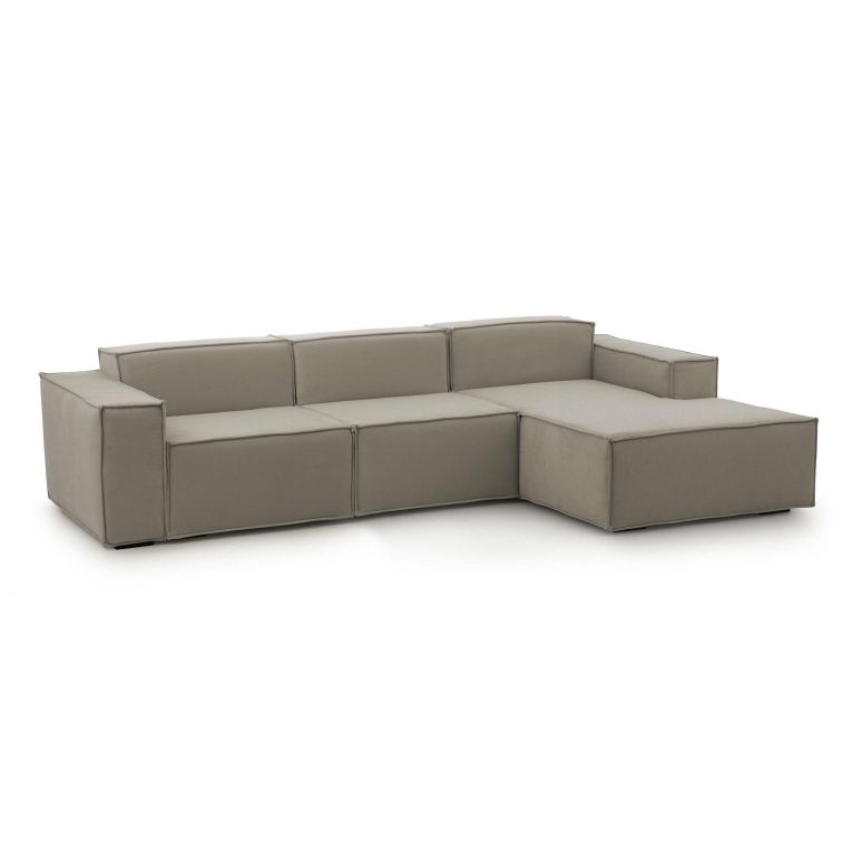 Divano fisso Giovanna, Divano componibile a 3 posti con penisola destra, 100% Made in Italy, Sofà moderno in tessuto, Cm 300x170h70, Tortora