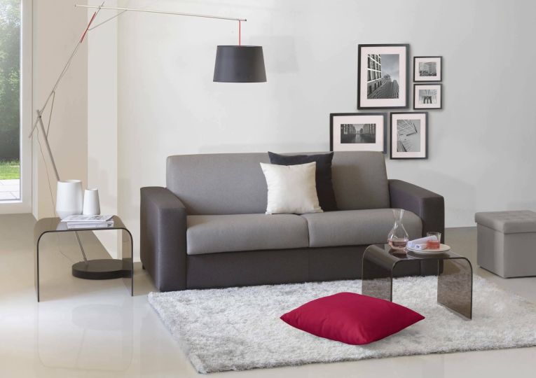 Divano fisso Giuseppina, Divano a 2 posti, 100% Made in Italy, Sofà Soggiorno in tessuto imbottito, con Braccioli standard, Cm 180x95h90, Grigio e Antracite