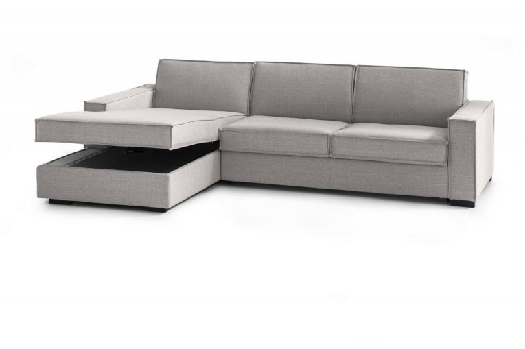 Divano fisso Grazia, Divano ad angolo, 100% Made in Italy, Sofà Soggiorno con, penisola contenitore Sinistra, con Braccioli standard, Cm 280x95h90, Grigio