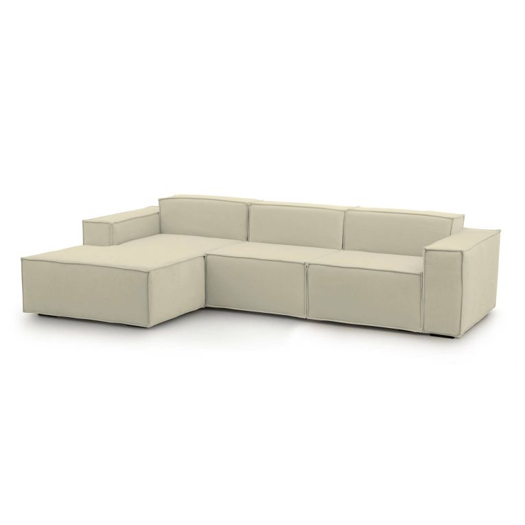 Divano fisso Jessica, Divano componibile a 3 posti con penisola sinistra, 100% Made in Italy, Sofà moderno in tessuto, Cm 300x170h70, Beige