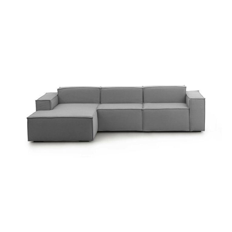 Divano fisso Jessica, Divano componibile a 3 posti con penisola sinistra, 100% Made in Italy, Sofà moderno in tessuto, Cm 300x170h70, Grigio