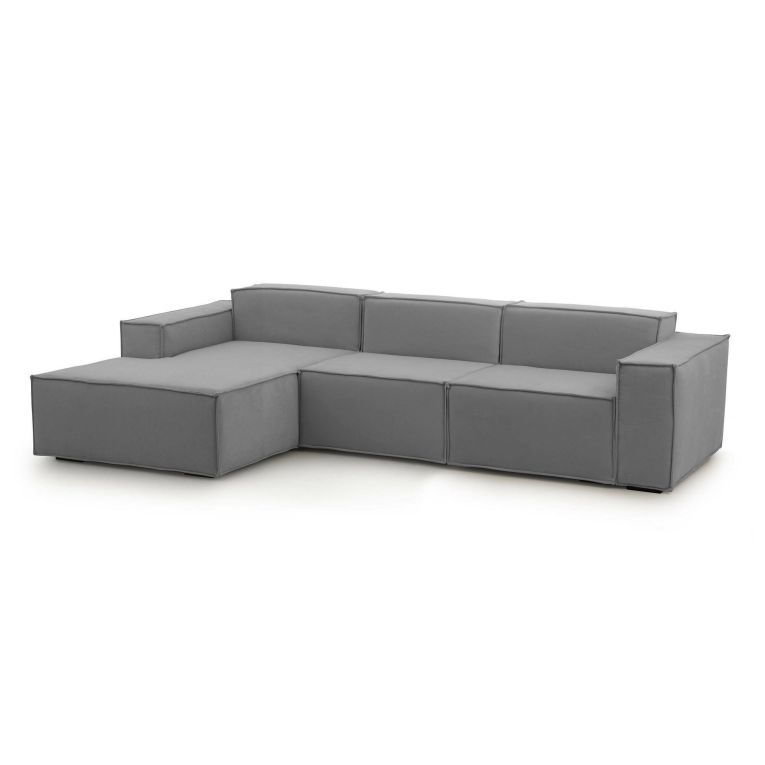 Divano fisso Jessica, Divano componibile a 3 posti con penisola sinistra, 100% Made in Italy, Sofà moderno in tessuto, Cm 300x170h70, Grigio