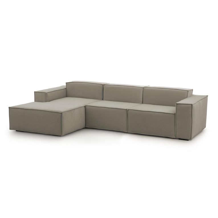 Divano fisso Jessica, Divano componibile a 3 posti con penisola sinistra, 100% Made in Italy, Sofà moderno in tessuto, Cm 300x170h70, Tortora