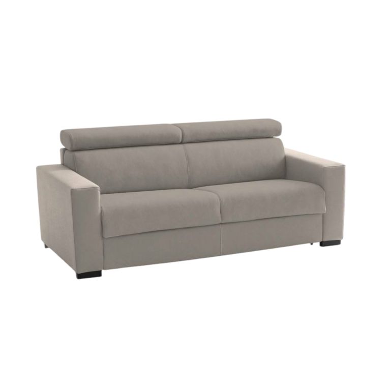 Divano fisso Julia, Divano a 3 posti, 100% Made in Italy, Sofà Soggiorno, in tessuto imbottito, con poggiatesta regolabili e Braccioli standard, Cm 220x95h85, Tortora