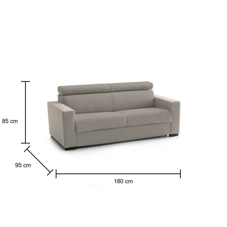 Divano fisso Leila, Divano a 2 posti, 100% Made in Italy, Sofà Soggiorno, in tessuto imbottito, con poggiatesta regolabili e Braccioli standard, Cm 180x95h85, Tortora