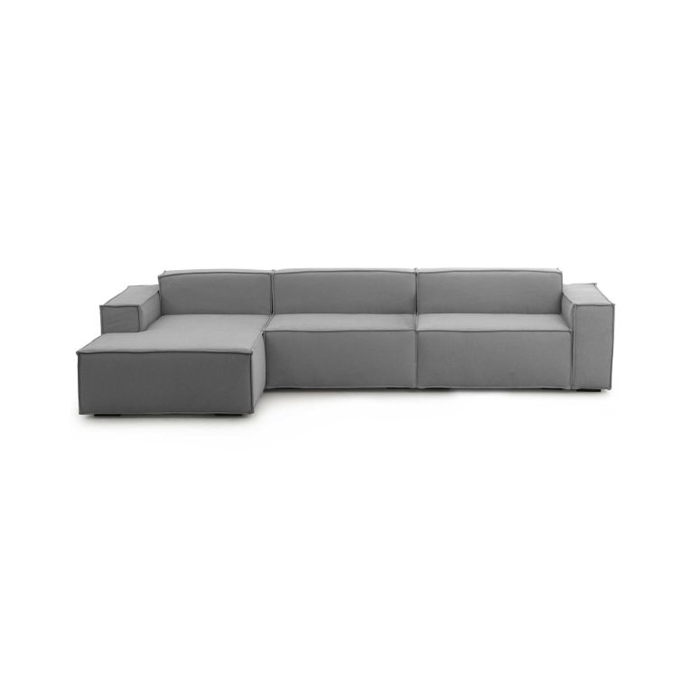 Divano fisso Licia, Divano componibile a 4 posti con penisola sinistra, 100% Made in Italy, Sofà moderno in tessuto, Cm 340x170h70, Grigio