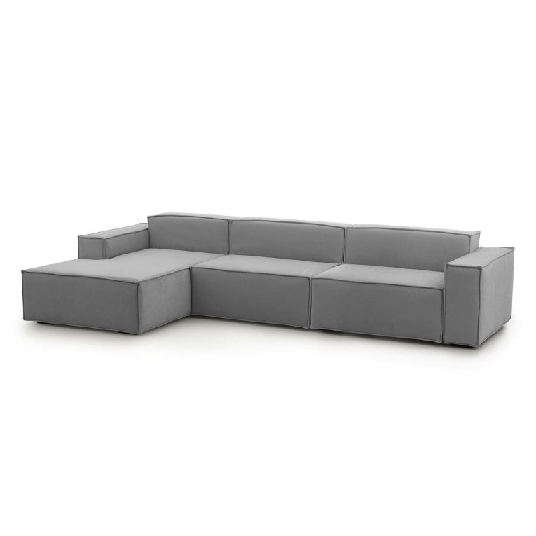 Divano fisso Licia, Divano componibile a 4 posti con penisola sinistra, 100% Made in Italy, Sofà moderno in tessuto, Cm 340x170h70, Grigio