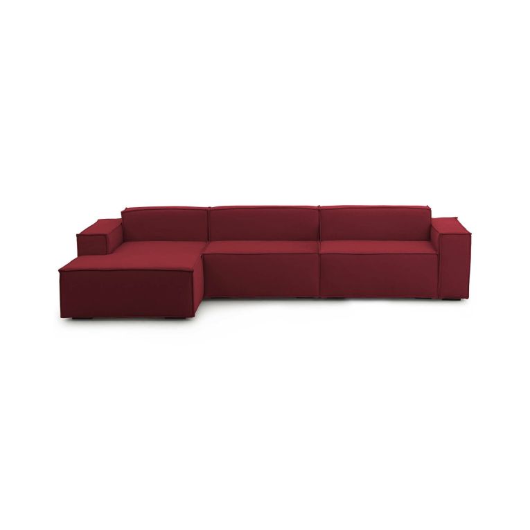 Divano fisso Licia, Divano componibile a 4 posti con penisola sinistra, 100% Made in Italy, Sofà moderno in tessuto, Cm 340x170h70, Rosso