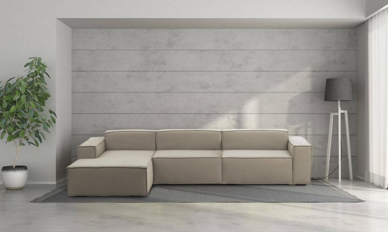 Divano fisso Licia, Divano componibile a 4 posti con penisola sinistra, 100% Made in Italy, Sofà moderno in tessuto, Cm 340x170h70, Tortora
