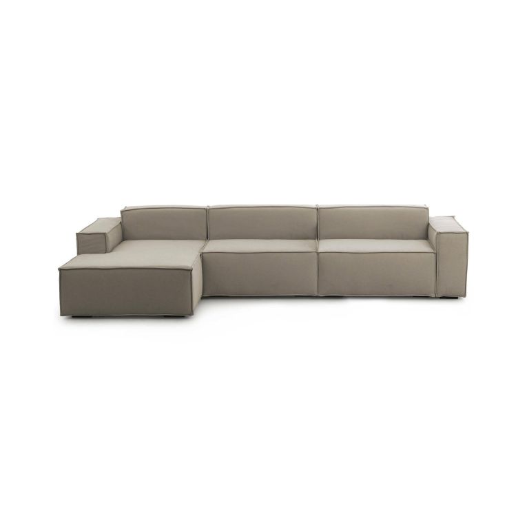 Divano fisso Licia, Divano componibile a 4 posti con penisola sinistra, 100% Made in Italy, Sofà moderno in tessuto, Cm 340x170h70, Tortora