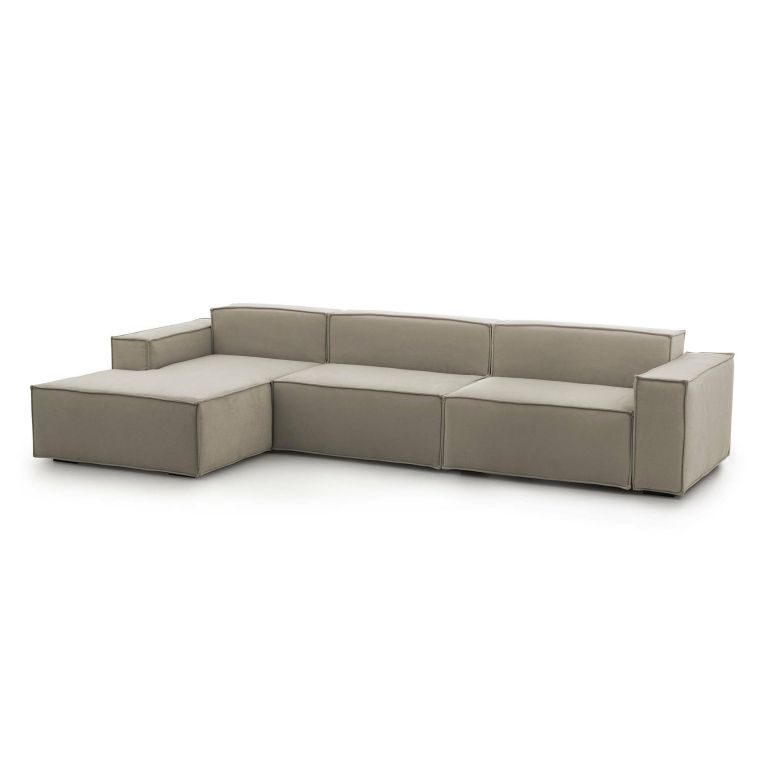 Divano fisso Licia, Divano componibile a 4 posti con penisola sinistra, 100% Made in Italy, Sofà moderno in tessuto, Cm 340x170h70, Tortora