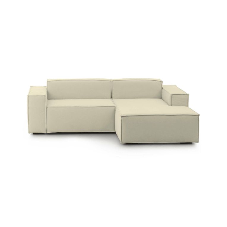Divano fisso Lidia, Divano componibile a 2 posti large con penisola destra, 100% Made in Italy, Sofà moderno in tessuto, Cm 240x170h70, Beige