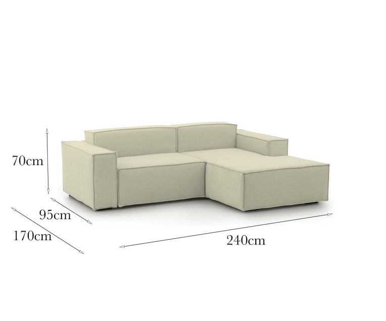 Divano fisso Lidia, Divano componibile a 2 posti large con penisola destra, 100% Made in Italy, Sofà moderno in tessuto, Cm 240x170h70, Beige