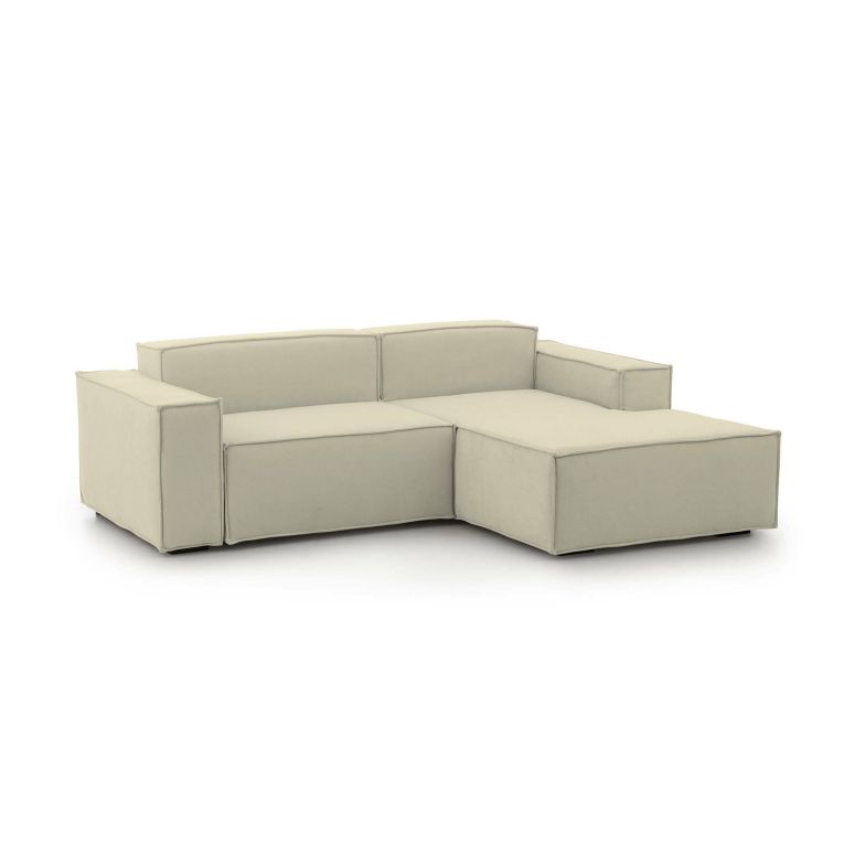 Divano fisso Lidia, Divano componibile a 2 posti large con penisola destra, 100% Made in Italy, Sofà moderno in tessuto, Cm 240x170h70, Beige