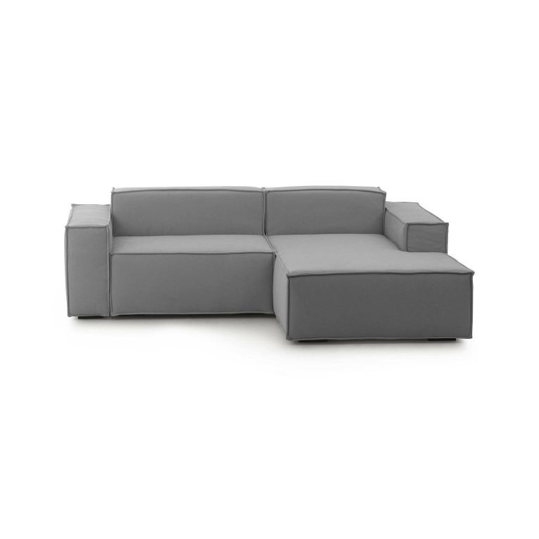Divano fisso Lidia, Divano componibile a 2 posti large con penisola destra, 100% Made in Italy, Sofà moderno in tessuto, Cm 240x170h70, Grigio