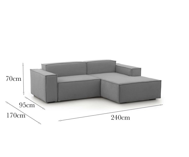Divano fisso Lidia, Divano componibile a 2 posti large con penisola destra, 100% Made in Italy, Sofà moderno in tessuto, Cm 240x170h70, Grigio