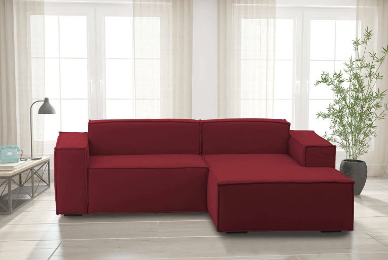 Divano fisso Lidia, Divano componibile a 2 posti large con penisola destra, 100% Made in Italy, Sofà moderno in tessuto, Cm 240x170h70, Rosso