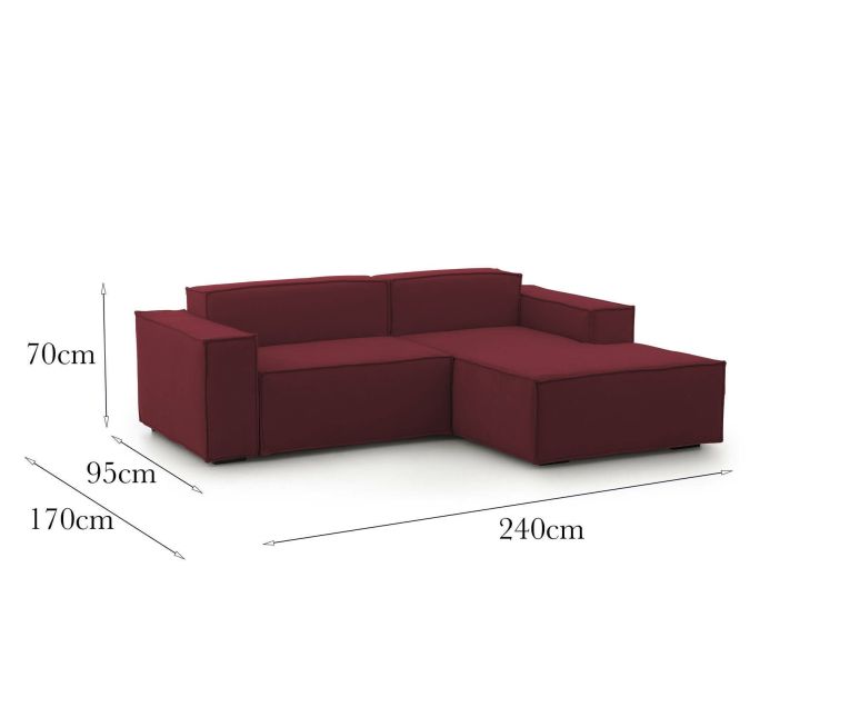 Divano fisso Lidia, Divano componibile a 2 posti large con penisola destra, 100% Made in Italy, Sofà moderno in tessuto, Cm 240x170h70, Rosso