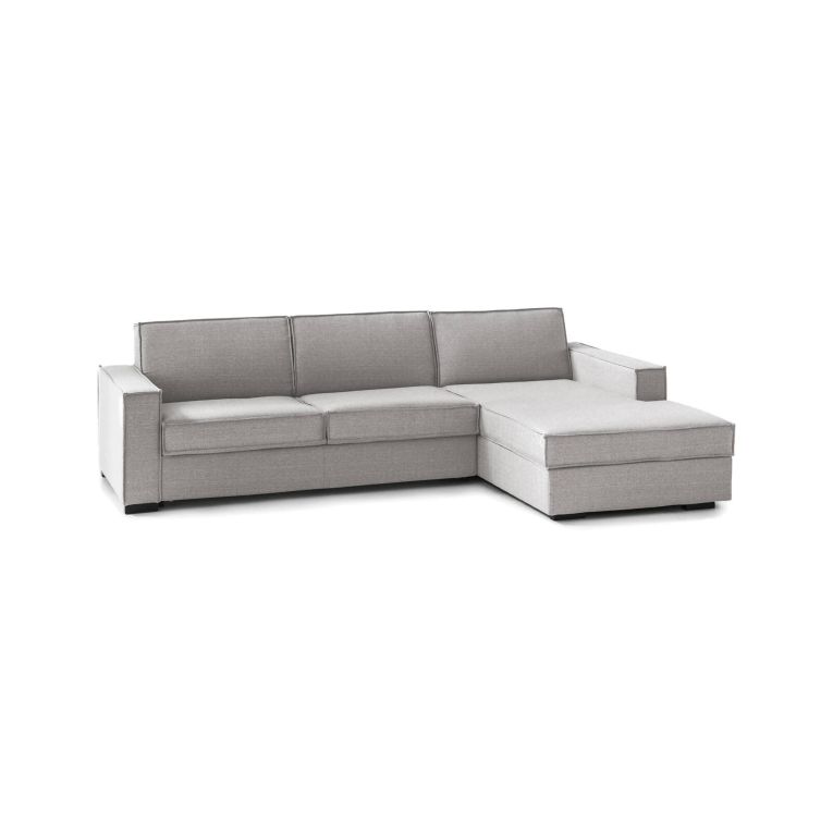 Divano fisso Maia, Divano ad angolo, 100% Made in Italy, Sofà Soggiorno con, penisola contenitore Destra, con Braccioli slim, Cm 260x95h90, Grigio