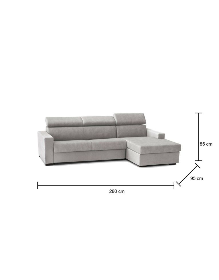 Divano fisso Marica, Divano ad angolo, 100% Made in Italy, Sofà Soggiorno con chaise longue, in tessuto imbottito - Penisola contenitore Destra, con Braccioli standard, Cm 280x95h85, Grigio