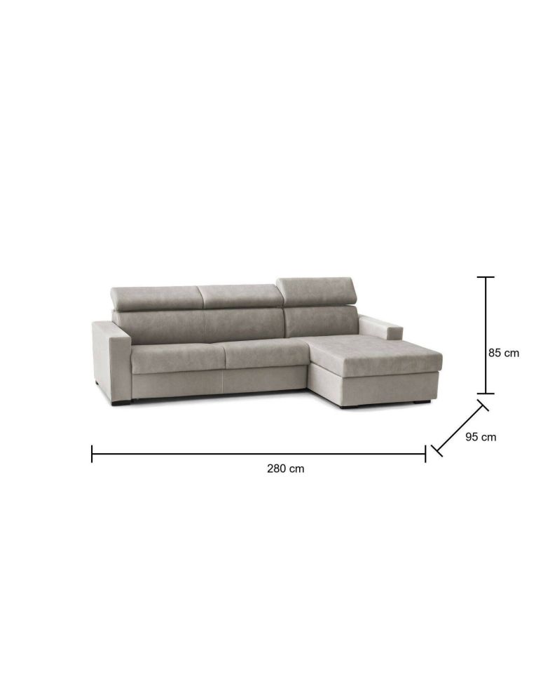Divano fisso Marica, Divano ad angolo, 100% Made in Italy, Sofà Soggiorno con chaise longue, in tessuto imbottito - Penisola contenitore Destra, con Braccioli standard, Cm 280x95h85, Tortora
