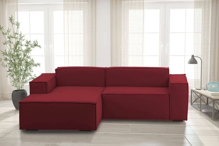 Divano fisso Nadia, Divano componibile a 2 posti con penisola sinistra, 100% Made in Italy, Sofà moderno in tessuto, Cm 220x170h70, Rosso